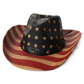 USA Stars Striped Printing Paper Straw Hat Men Cowboy Hat With Wind Rope