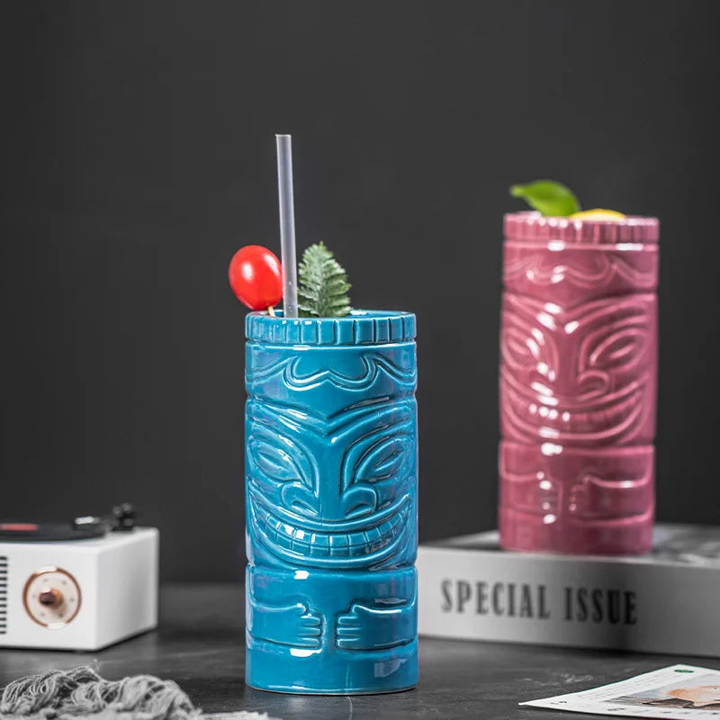 12Oz Ceramic Tiki Mug Tiki Drinking Cups Exotic Zombie Cocktail Glasses Tumblers Mai Tai Glass