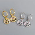 Light Luxury Gold Plated Sterling Silver Tree of Life Earrings Pave Multi-Colored CZ Diamond and Zircon Classic Style