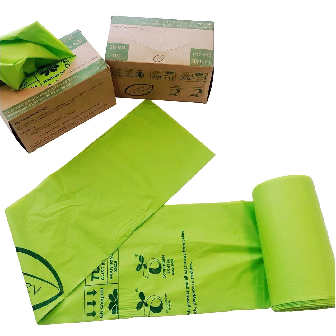EGP Custom 100% Biodegradable Eco-Friendly Cornstarch Garbage Bag Roll PBAT Plastic for Food Packaging Custom Thickness Size