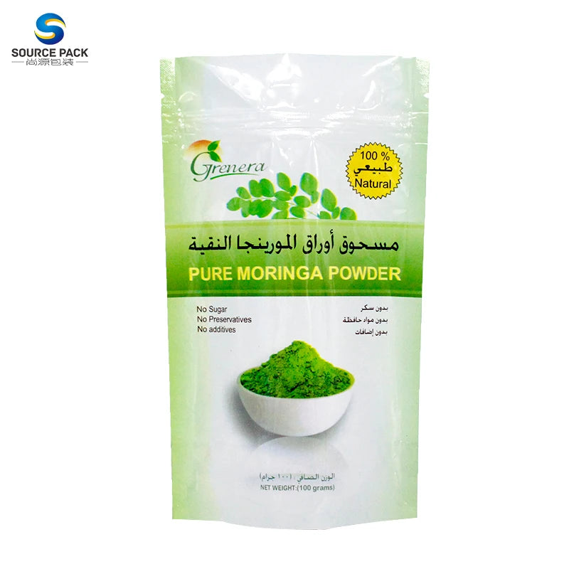 Glossy White Matcha Powder Packaging Aluminum Foil Mylar Ziplock Bags Stand up Doyapck