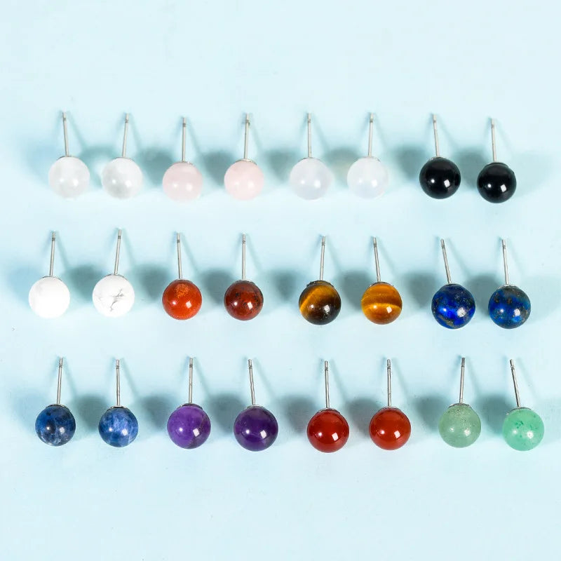 Wholesale Jewelry Natural Crystal Raw Stone Earrings Multicolor Crystal Round Bead Earrings