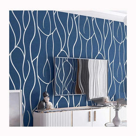 High Quality New Arrival 5D Modern Dark Blue Deerskin Suede Velvet Flock Wall Paper Home Decorative Non Woven Wallpaper