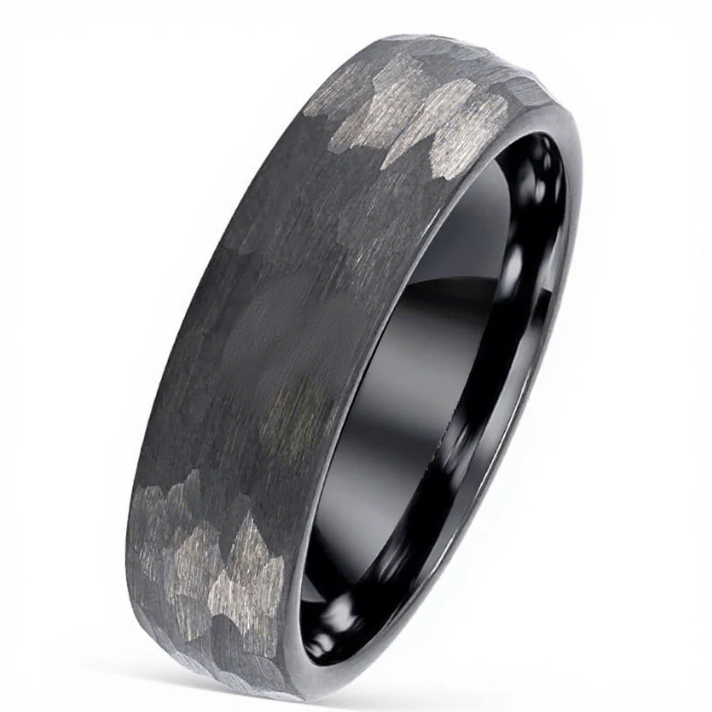 POYA 6mm Silver Hammered Tungsten Carbide Ring Unisex Classic Mens Womens Wedding Engagement Anniversary Gift