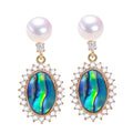 Luxury 18K Gold-Plated Abalone Shell Pearl Stud Earrings Natural Freshwater Pearl for Women