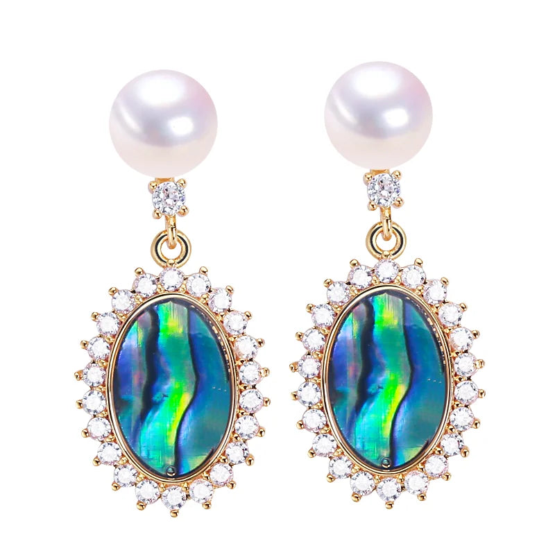 Luxury 18K Gold-Plated Abalone Shell Pearl Stud Earrings Natural Freshwater Pearl for Women