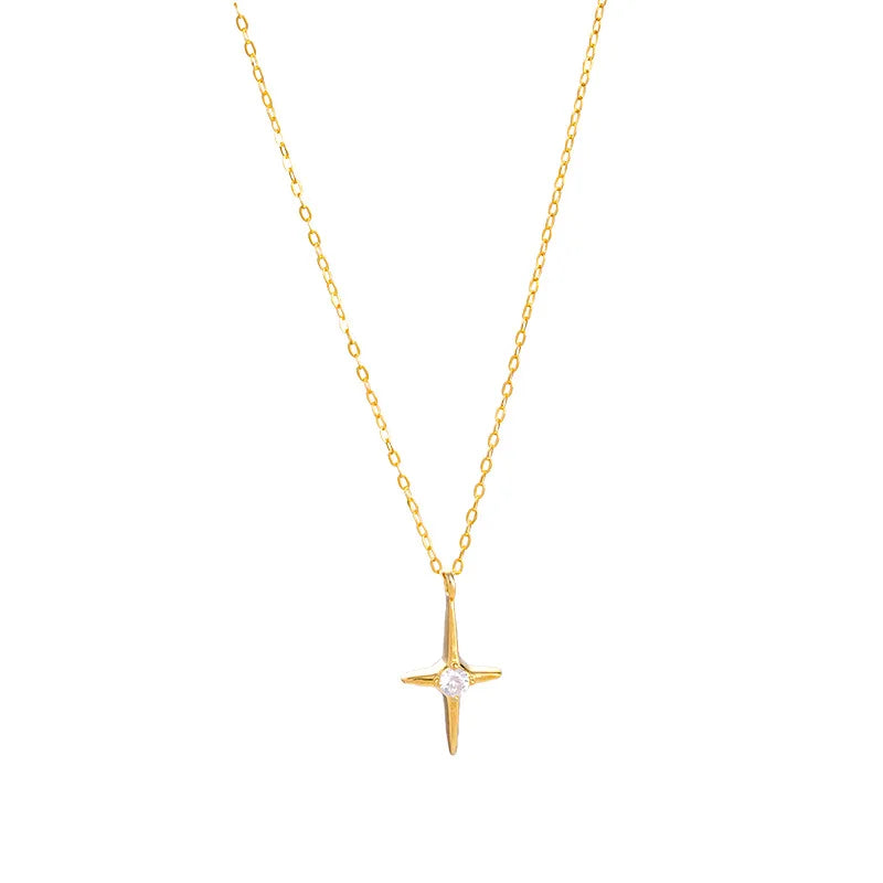 Fashion Jewelry 925 Sterling Silver Necklace Simple Cross Zircon Diamond Pendant Gold Plated Necklaces for Women
