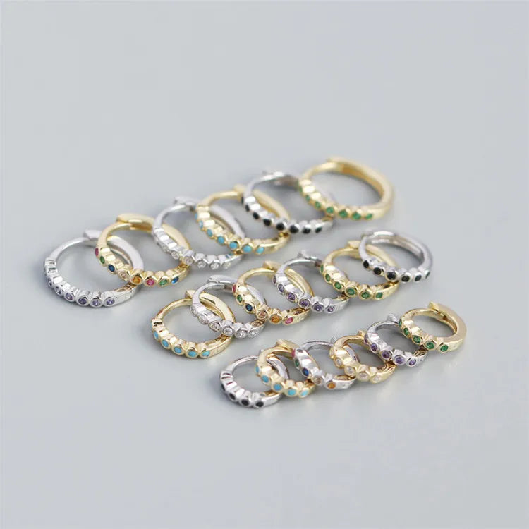 SP Simple Chic Style Earrings Jewelry Sterling Silver Made Multi Sizes Colorful Zirconia Turquoise Hoop Earrings