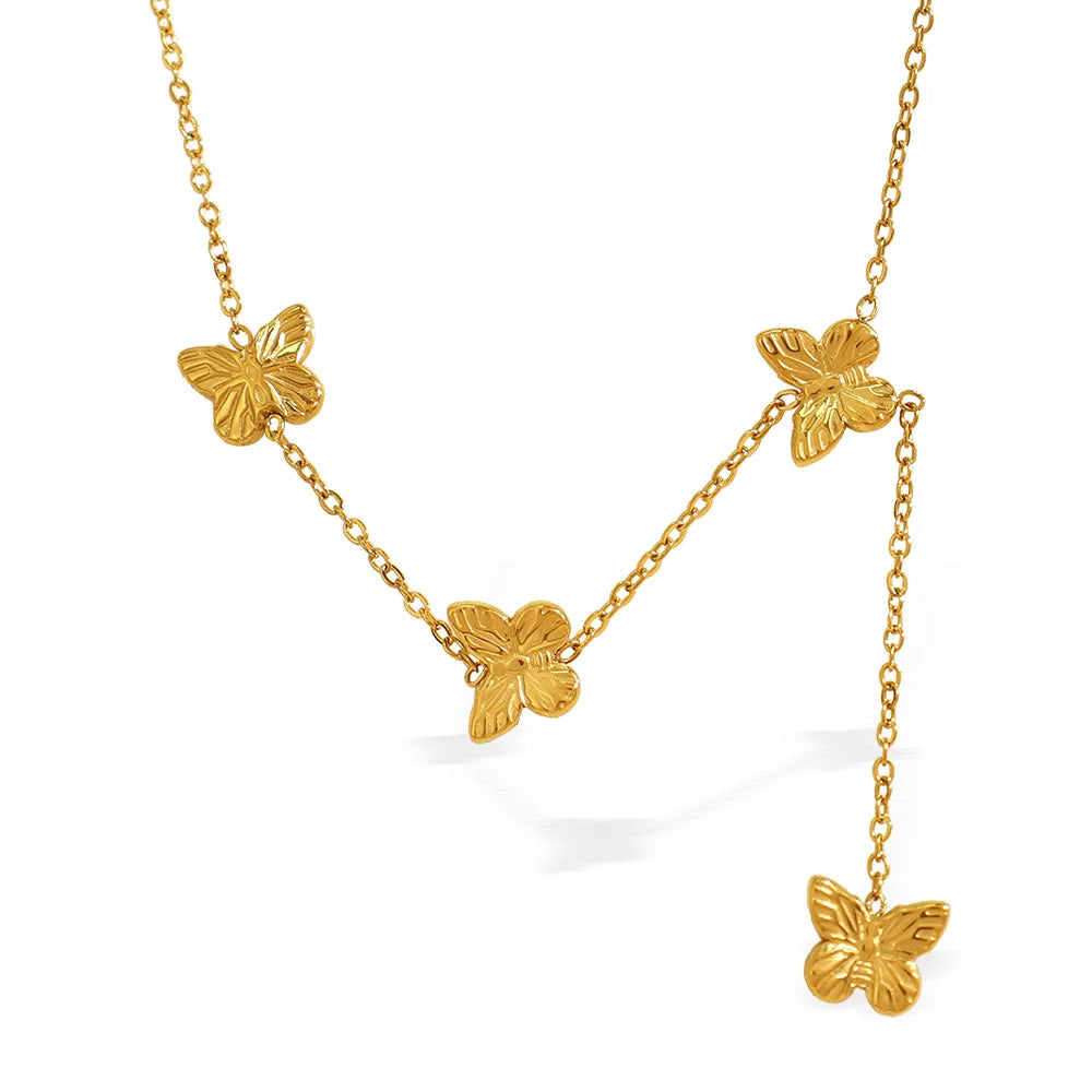 Fashion Gold Butterfly Tassel Necklace Ladies Fine Jewelry Sweet Temperament No Fading Stainless Steel Collarbone Chain