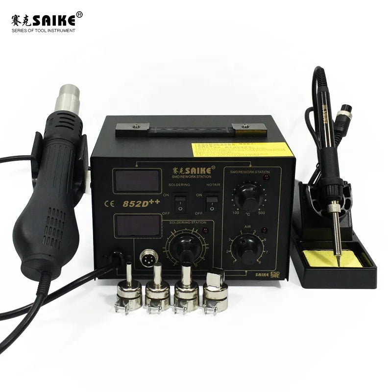 Saike 852D++ Standard Rework Station Soldering Iron Hot Air Rework Station Hot Air Gun Soldering Station 220V or 110V