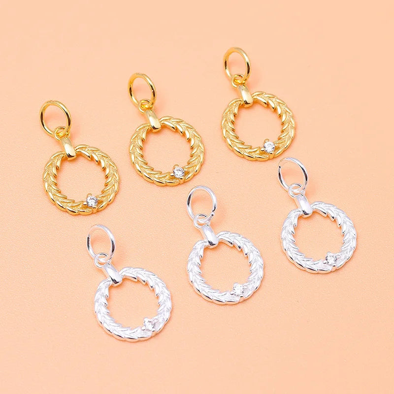 Unique 925 Sterling Silver Ear of Wheat Hollow Round Charm Pendant for Bracelet Necklace Making Accessories