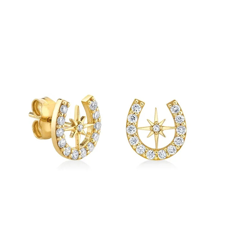 LOZRUNVE Trendy 925 Silver Women Girls Lucky Evil Eye Star Horseshoe Dainty Stud Earring Set