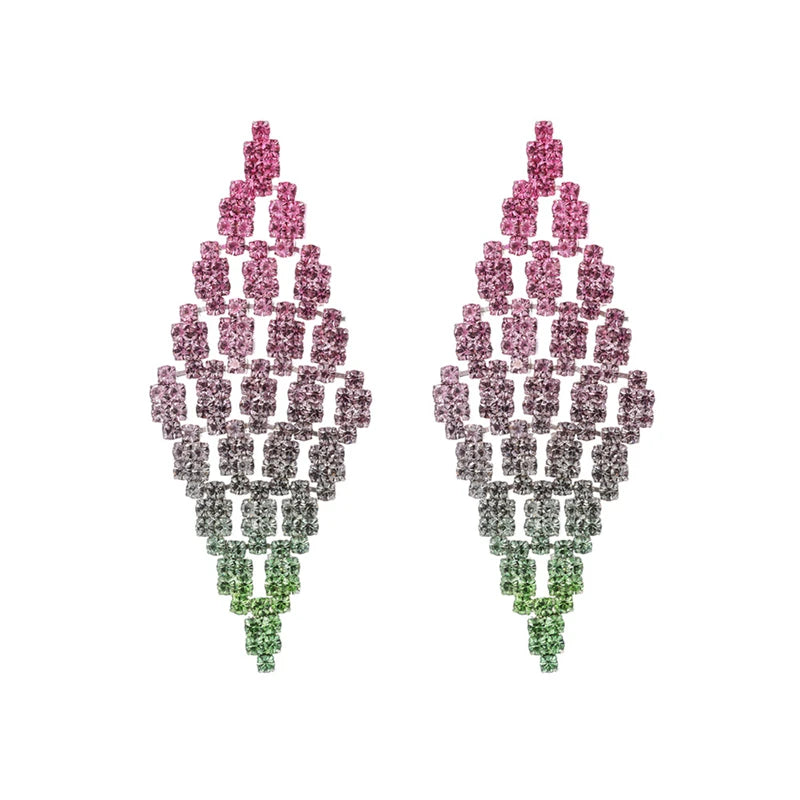 Long Tassel Iron Diamond Chandelier Bohemian Bridal Drop Dangle Earring