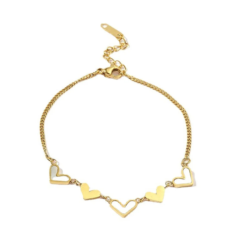 Wholesale No Fade Dainty Cute 316l Stainless Steel Gold Plated Women Trendy Gold Shell Love Heart Pendant Bracelet