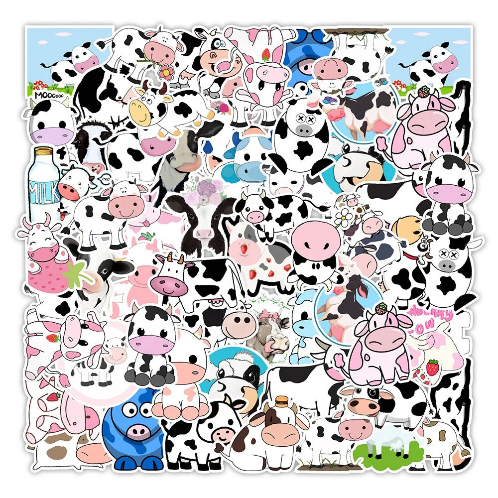 50Pcs Cartoon Milk Cow Kawaii Diy Graffiti Animal Sticker for Girl Kids Washi Label Stickers