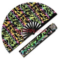 In Stock Iridescent Holographic Bamboo Folding Hand Held Clack Fan with Fan Bag for Rave Festivals Party Accessories