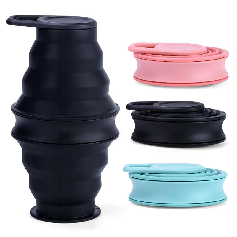 Wholesale Custom Silicone Collapsible Folding Cups Travel Drinking Mug Tazas for Hot Drinks