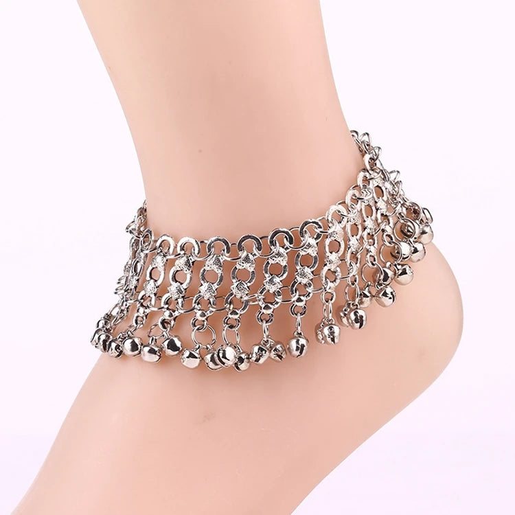 KR-78 Fashion Feet Jewelry Anklets Women Foot Bracelet Silver Metal Hollow Alloy Bell Tassel Anklet