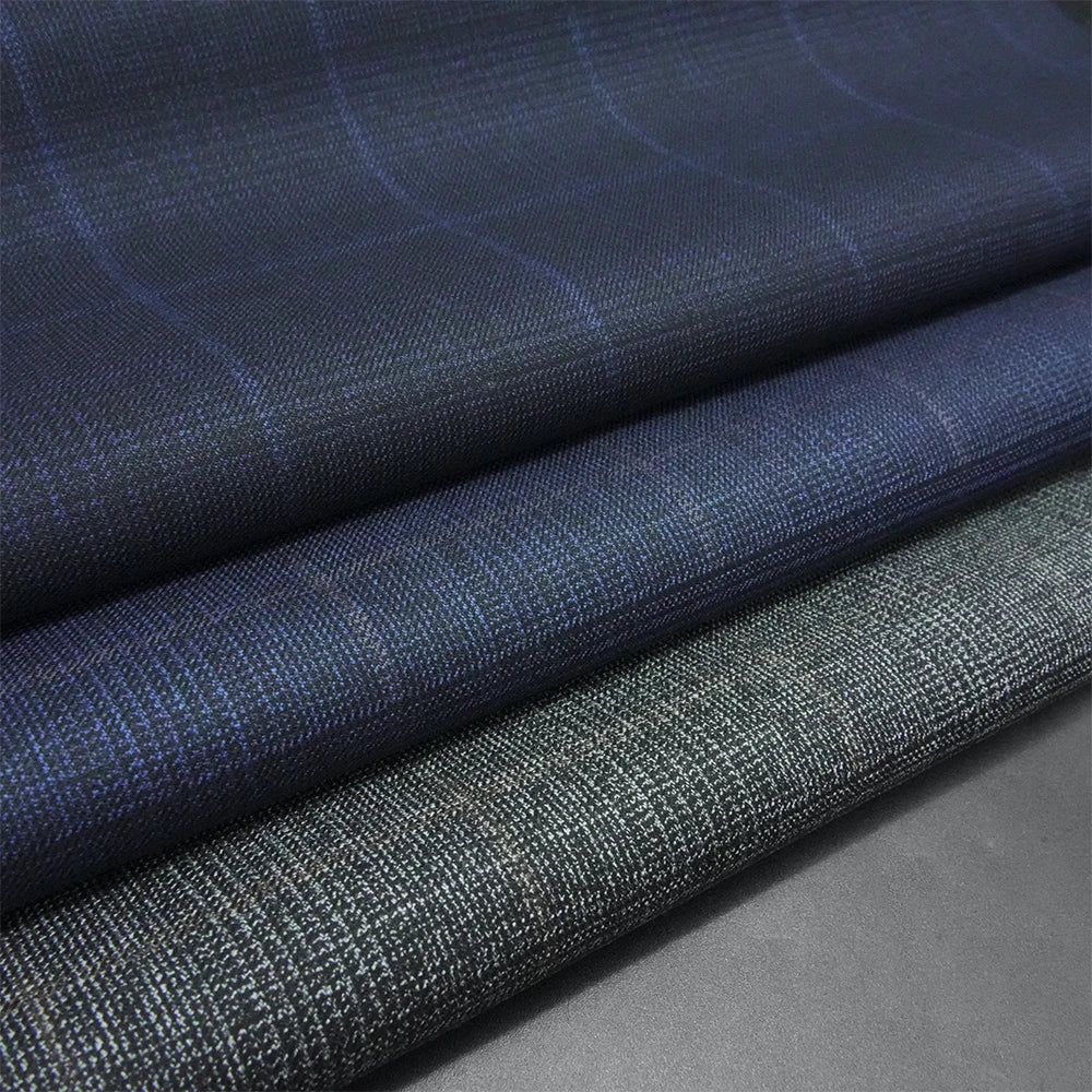 Luxury Organic Wool/Polyester Stock Blend Yarn-Dyed Pattern for Men's Worsted Merino Wool Suit Jacket Woven Fabric