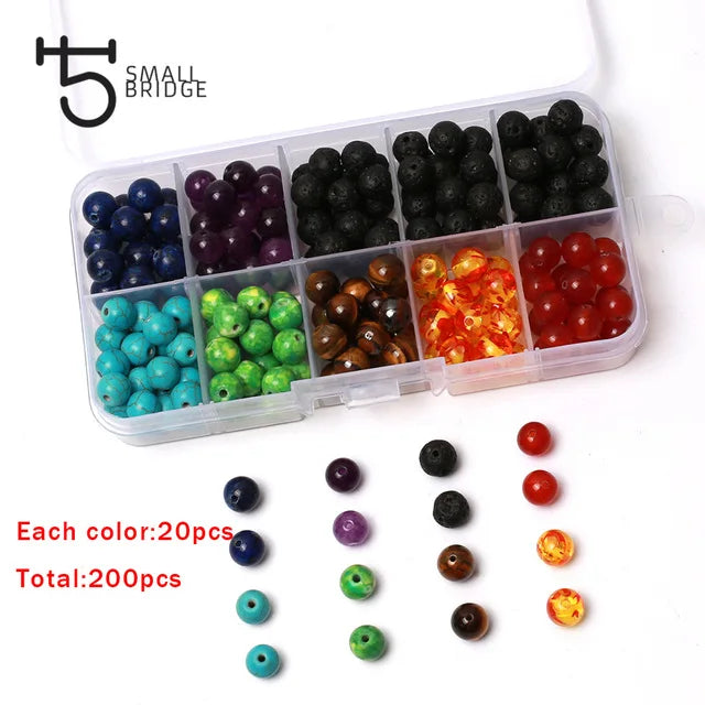 Small Bridge 8mm Natural 7 Chakra Lava Stone Beads Kit for Jewelry Making Diy Accessories Colorful Beads Wholesale 200pcs/set