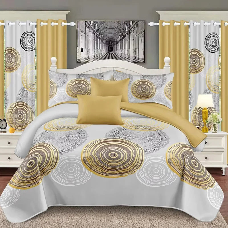 ODM/OEM Yellow Home Textiles 11 Pcs Printed Quilted Cover Polyester Bedspread Set