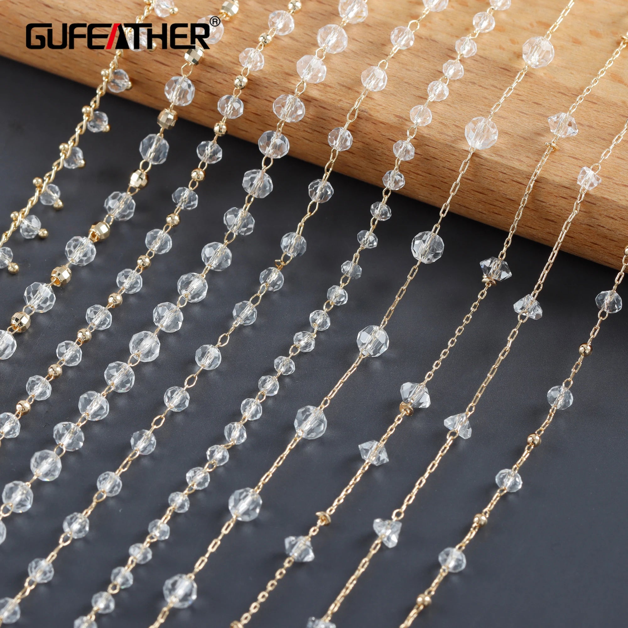 C221 DIY Link Chain 18K Gold Plated Copper Crystal Charm Women's Wedding Gift Bracelet/Necklace Nickel Free 1m/Bag
