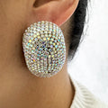 2025 New Arrival Fashion Jewelry Punk Hip Hop Disc Ball Wedding Bridal Luxury Earring Diamond Crystal AB Oval Stud Earrings