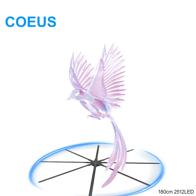 COEUS 3D Holographic Advertising Equipment 150cm 2880LED Air Imaging 8 Leaves Holofan Fan with Rotating Suspension Beads