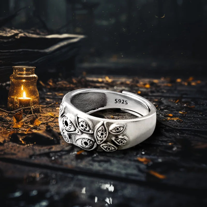 S925 Sterling Silver Abyss Gazing Rock Ring Retro Trend Opening Adjustable Thousand Eyes Lord Rings Male Fine Jewelry Packaging