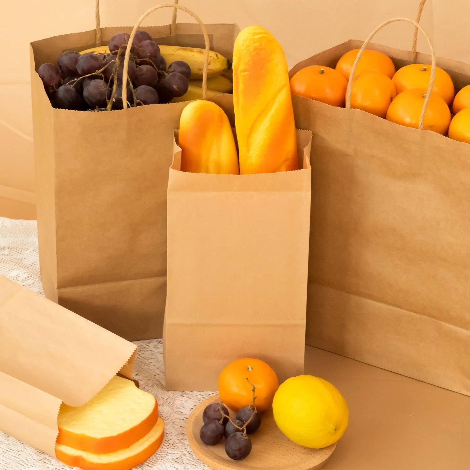 Kraft Paper Recyclable Customizable Large Square Bottom Pizza Milk & Sushi Food Packaging Bag for Takeaway Gift Wholesale Use