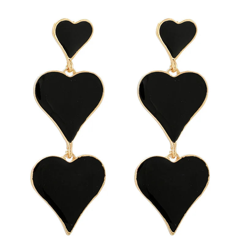 Exaggerated Personality Drop Oil Peach Heart Long Pendant Earrings for Women