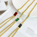 No Fade Double Layer Stainless Steel Cuban Link Chain Necklace 18k Gold Plated Rectangle Black Ruby Green Stone Necklace