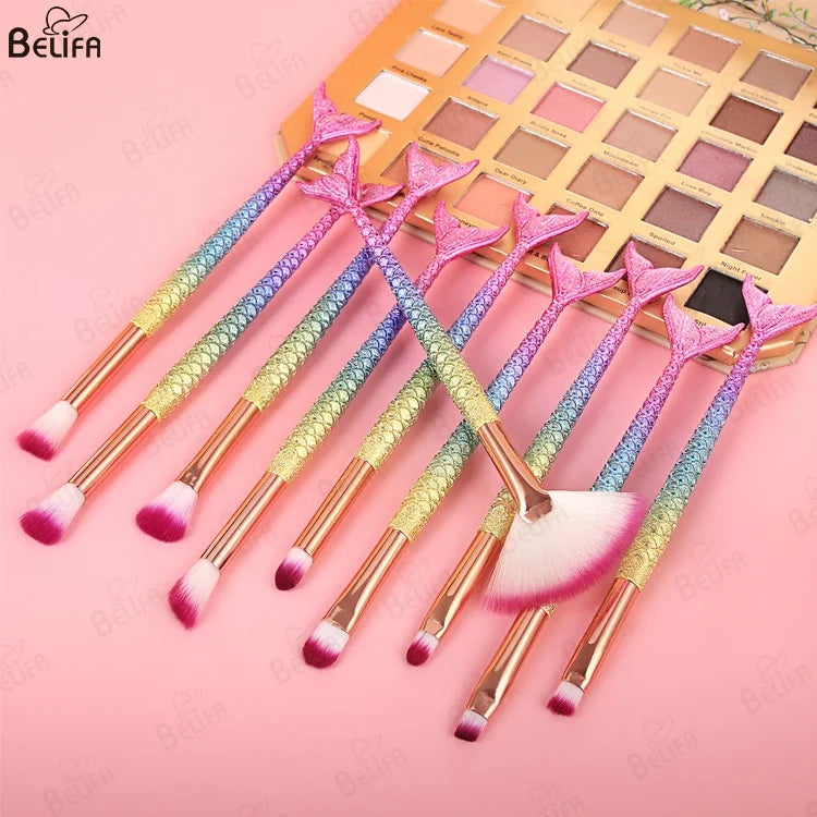 Private Label 6pcs 7pcs 10pcs 11pcs Professional Luxury Make up Brushes Eyeshadow Custom Logo Cosmetic Mermaid Makeup Brush Set