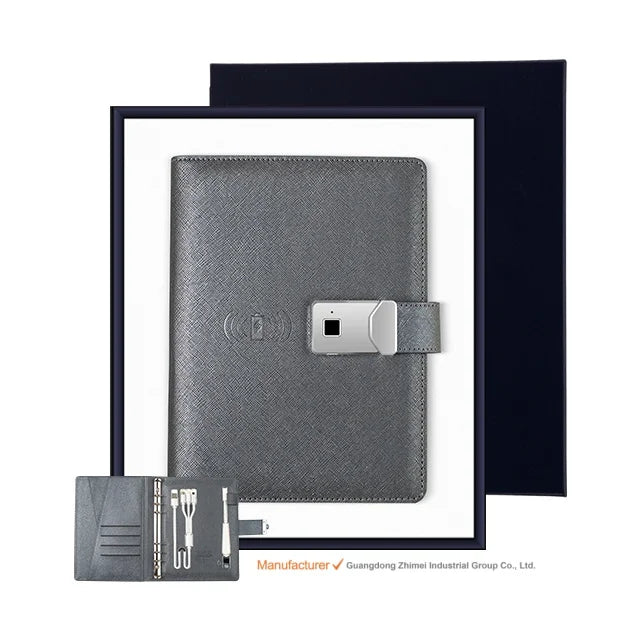 A5 Power Bank Loose Leaf Planner Personalized Pu Leather Cover Smart Wireless Fingerprint Notebook