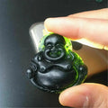 Natural Black Green Jade Pendant Buddhism Carved Dragon Phoenix Good Lucky Amulet Jewelry