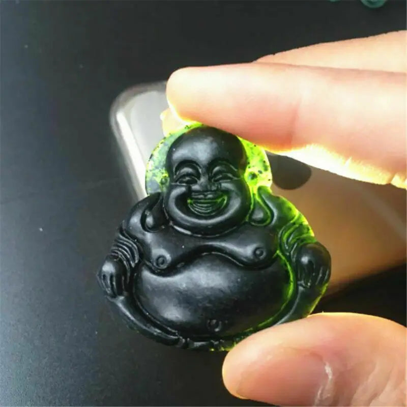Natural Black Green Jade Pendant Buddhism Carved Dragon Phoenix Good Lucky Amulet Jewelry