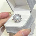 Sun Goddess Noble Pearl Jewelry 9-10mm Natural White Freshwater Bread Ring with Eight Hearts and Eight Arrows Design