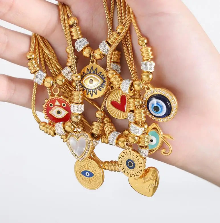 44 Styles Love Eye Bracelet Personalized Fashion Turkey 18K Gold Plated Stainless Steel Bracelet Drop Oil Shinning Women Bangle