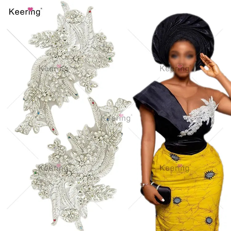 WDP-296 Multi Colored Crystal Flower Patches 2024 Fancy Beaded Rhinestone Panel Applique for Dresses Gown
