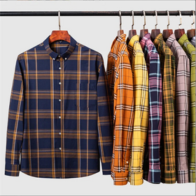 New Men's Shirt Full Cotton Checkered Buckle Casual Men's Pure Cotton Shirt Cardigan Shirt