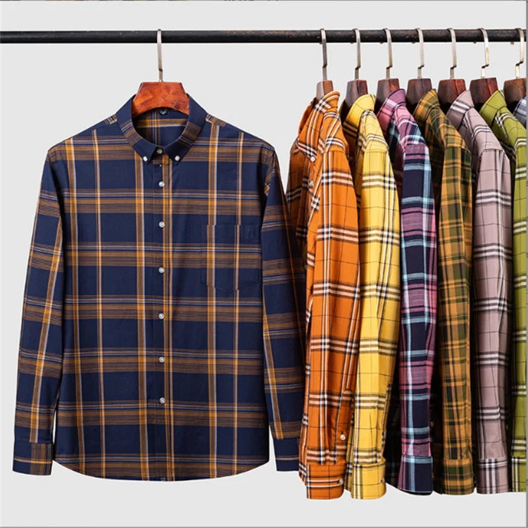 New Men's Shirt Full Cotton Checkered Buckle Casual Men's Pure Cotton Shirt Cardigan Shirt