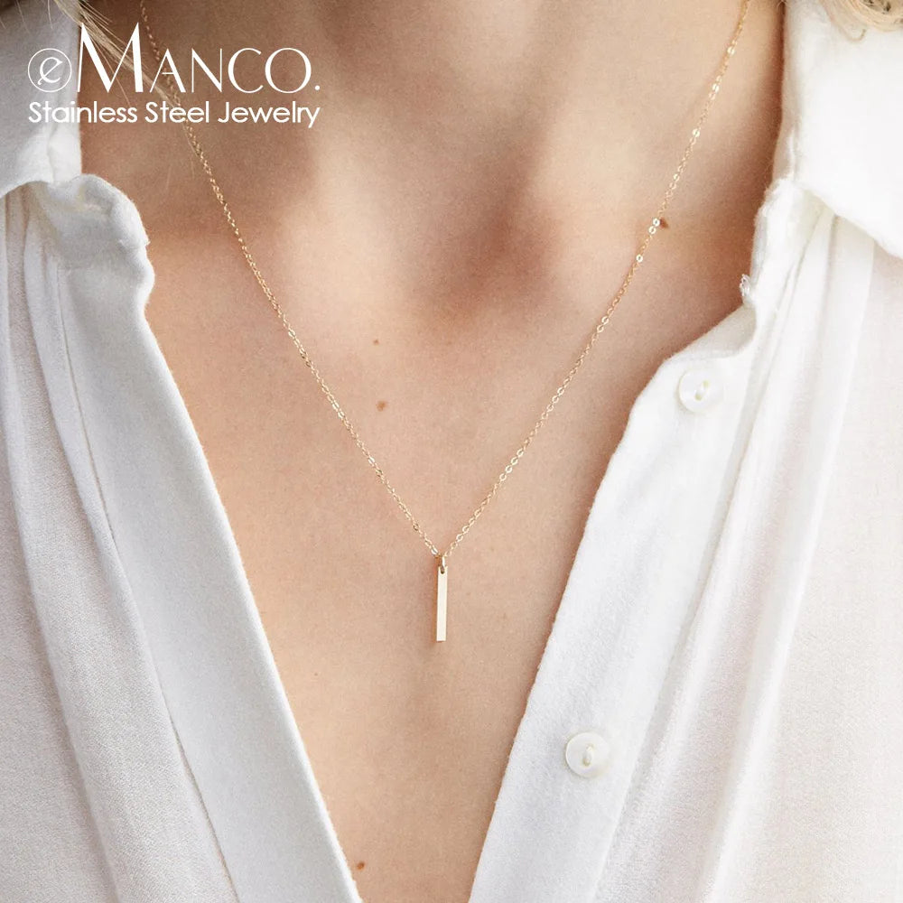 EManco Unisex Minimalist Choker Necklace Trendy Stainless Steel Vertical Bar Pendant Thin Link Chain Fashionable Gift for Men