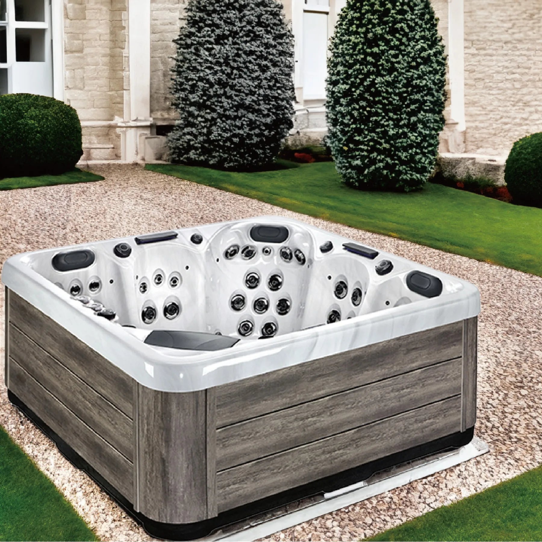 Sunrans Wholesale New Style Premium Backyard Middle Size Hot Tubs With 2 Lounges for Outdoor Living
