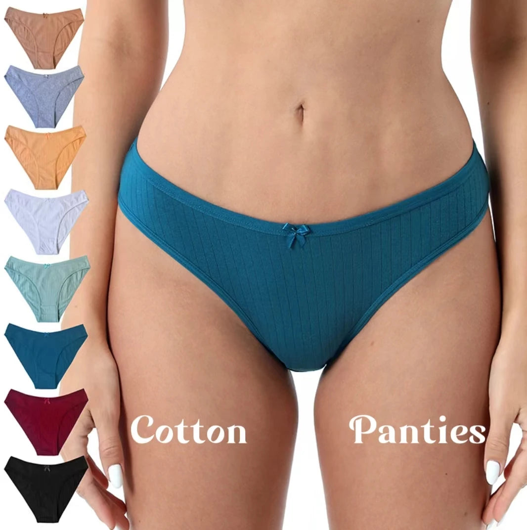 Women Low-Rise Underwear Vertical Stripe Cotton Panty Breathable Panties Skin Friendly Lingerie T-back with Bow