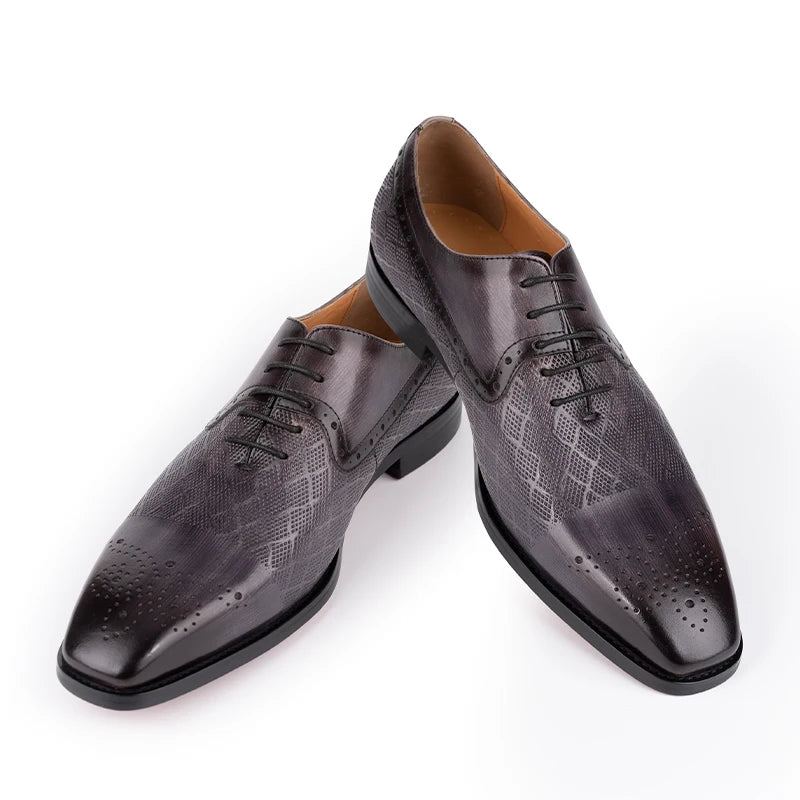 2026 New Style Premium Handmade Men's Oxford Formal Shoes with Pointed Toe Business Genuine Leather in Color Black & Grey