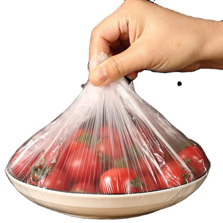 100 Pcs HDPE LDPE Clear Reusable Fresh-keeping Reusable Fresh Keeping Stretch Wrap Film Plastic Bowl Cover for  Dish the Kitchen