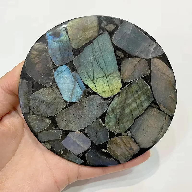 Natural Crystal Crafts Labradorite Plate Disc Natural Flash Labradorite Round Plate Slice