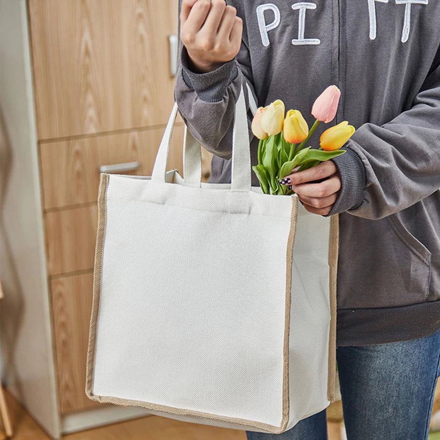 Topjlh Shopping Bags Sublimation 380g Composite Contton & Linen Tote Bags Custom LOGO Heat Transfer Printing Shopping Bags