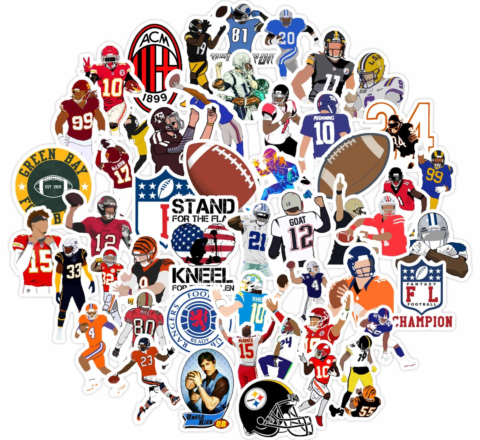 50Pcs National Football League Logo Vinyl PVC Graffiti Sticker for Bottle Laptop Phone Ball Waterproof Athlete Custom Label