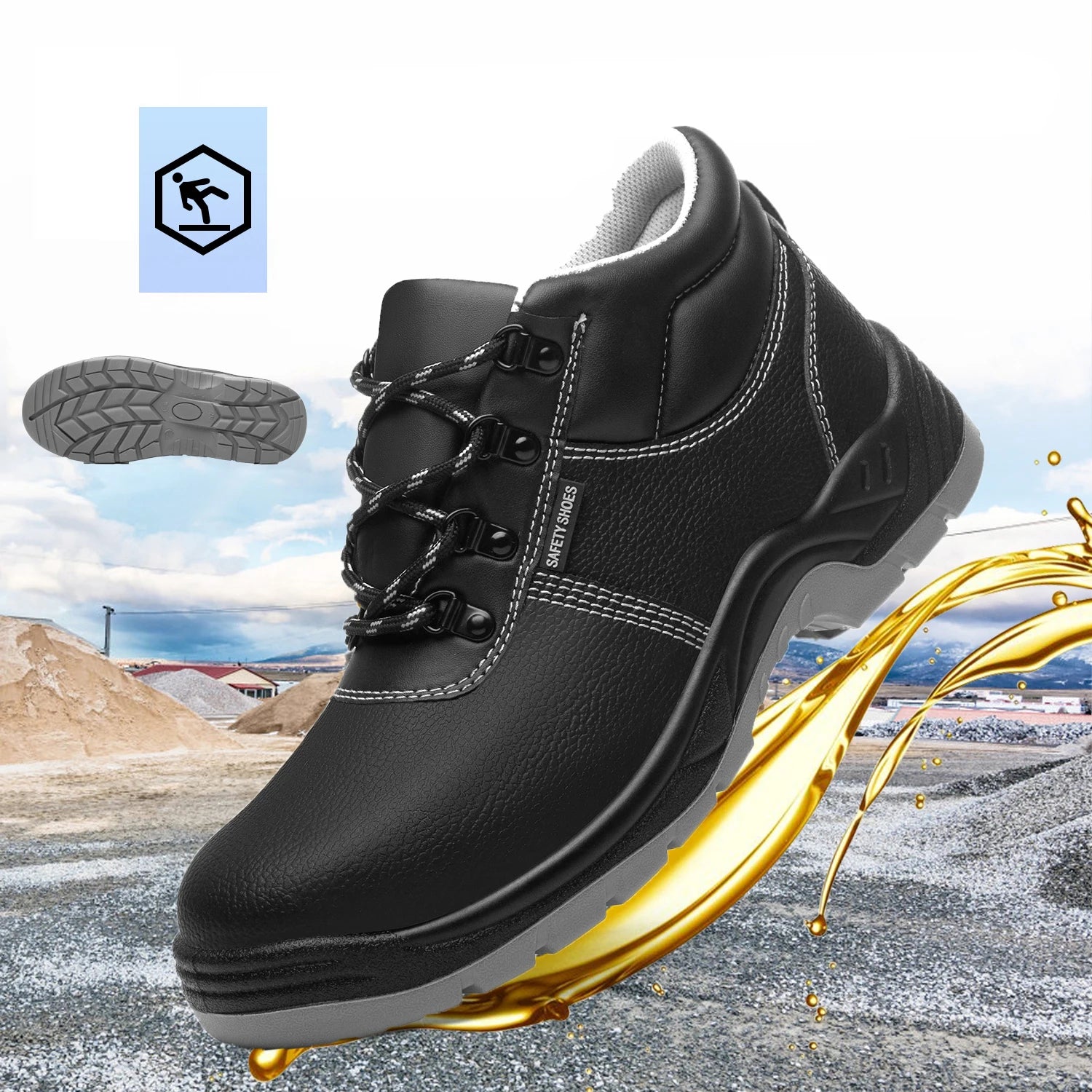 JIANKUN S3 Available Safety Shoes for Men Protective Boots Leather Stainless Steel Toe Anti-Impact Anti-smash Safety Shoes